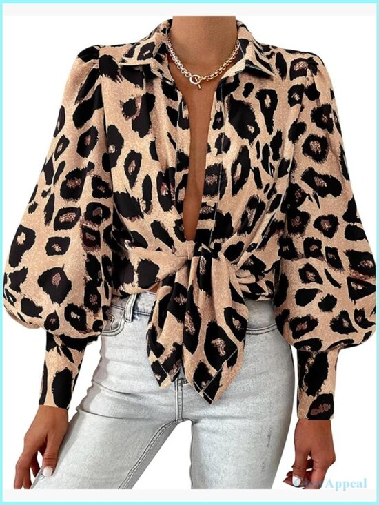 Tops - Dressy Casual Long Sleeve Button Down Blouse V Neck Boho Spring Top